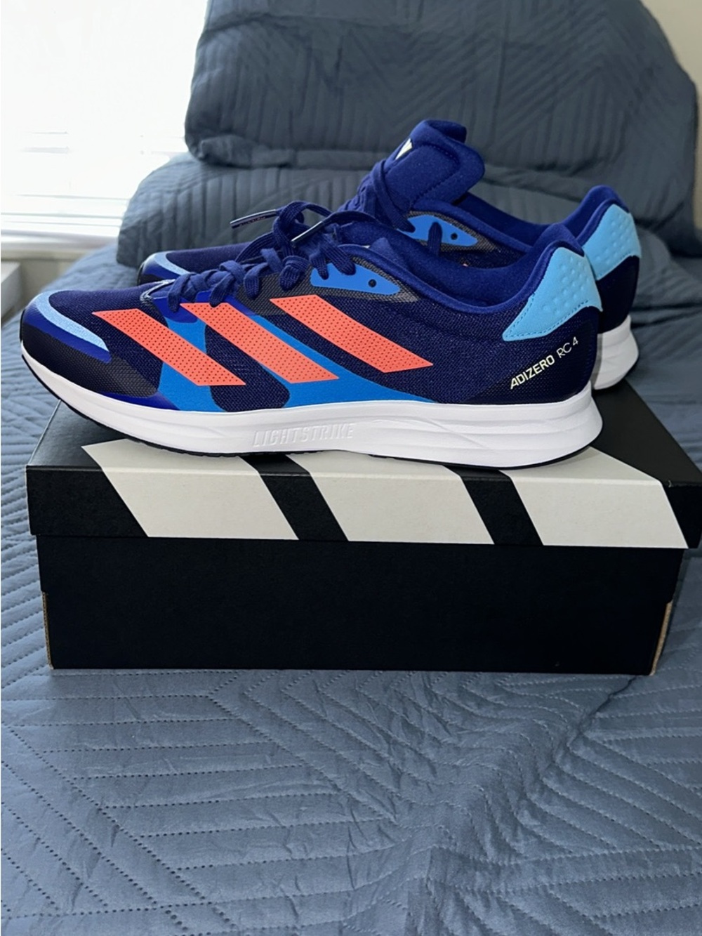 adidas Adizero RC Men's Running Shoes - Navy with Light Blue & Coral Accents
